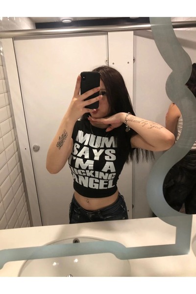 Gofeel Μπλουζάκι Harajuku Y2K Mini Μαύρο με Γράμματα  "Made For Summer " Κοντό