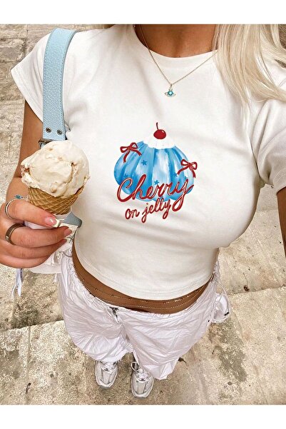Gofeel Χαρατζούκου Y2K Κερρυ Γκερλ με τύπωμα Λευκό Κοντό Μπλουζάκι