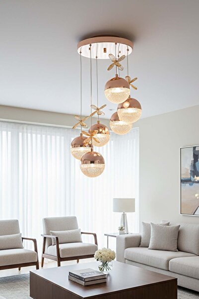 TERRA LIGHTING Rosali Kristal 6 Toplu Led Avize, 3 Renk Yanabilen Led Avize, ...