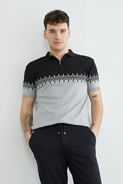 Fulla Moda Πλεκτό μπλουζάκι με γιακά πόλο και μισό φερμουάρ