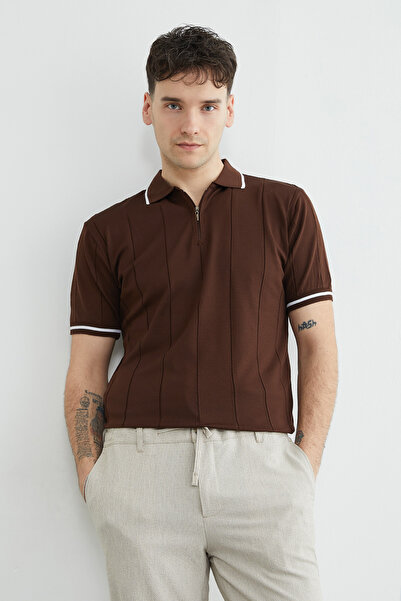 Fulla Moda Πλεκτό μπλουζάκι με μισό φερμουάρ Ριγέ