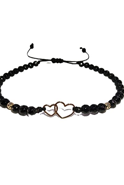 Zephyrs Bijoux Double Panel Hearts, Balls and Faceted Onyx Bracelet in 925 Si...