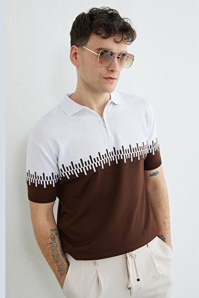 Fulla Moda Πλεκτό μπλουζάκι με γιακά πόλο και μισό φερμουάρ