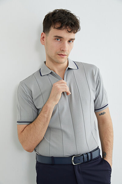 Fulla Moda Polo majica sa patentnim zatvaračem Prugasto od pletiva