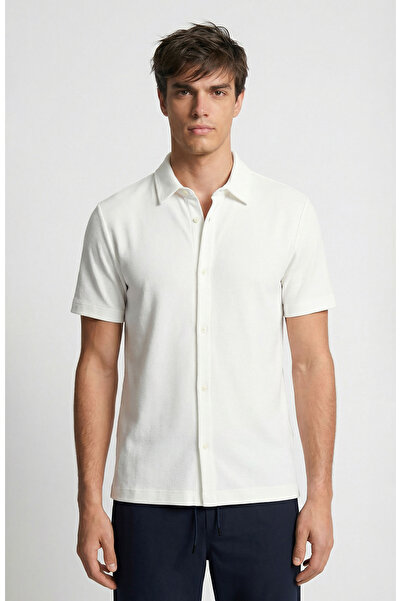 Network Ekru Jakarlı Kısa Kollu Gömlek