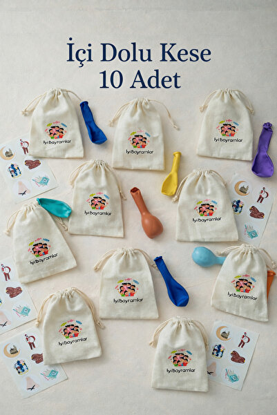 Bezza 10 Adet İçi Dolu Bayram Kesesi Stiker ve Balon