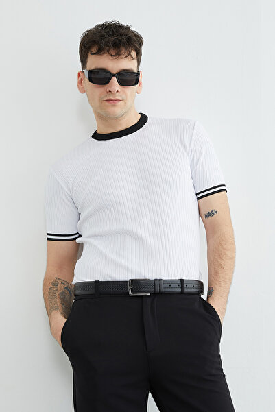 Fulla Moda Rebrasto Sa paspulom okrugla kragna Pletena majica