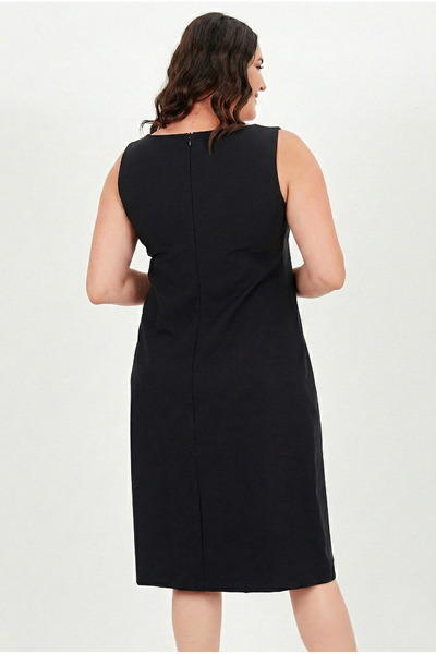Curvy Trend Büyük Beden Yuvarlak Yaka Kolsuz Fermuarlı Elbise