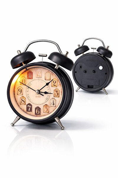 madewithlove Retro Metal Çalar Saat Sessiz Mekanizmalı Alarm Masa Saati (Siya...