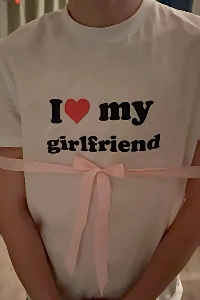 Gofeel Unisex oversized Λευκό T-Shirt με την επιγραφή I Love My Girlfriend κα...