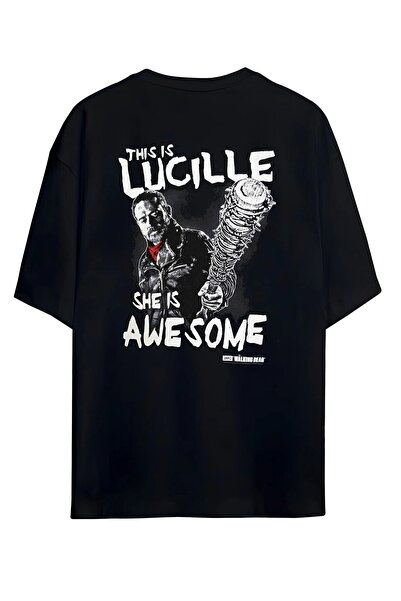 Gofeel Unisex oversized Μαύρο μπλουζάκι με λεπτομέρειες Negan