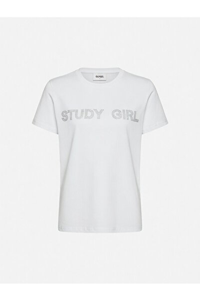 Gofeel Unisex Oversized White Study Girl Glitter Stone T-Shirt
