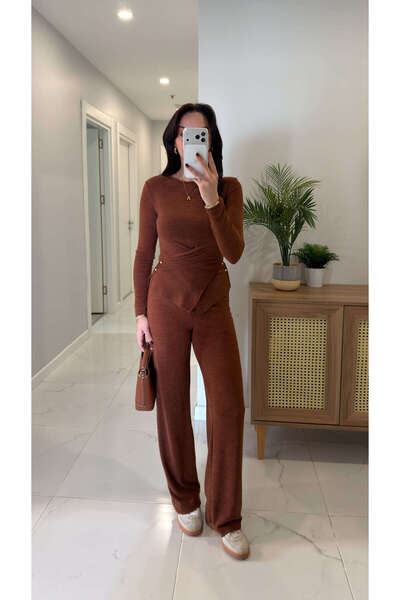 BİRCANÇİL Joni Tile Waist Detailed Blouse and Pants Set