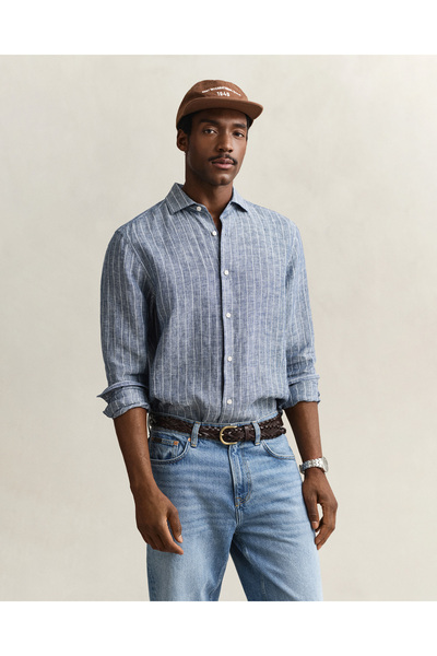 Gant Erkek Mavi Regular Fit Çizgili Gömlek