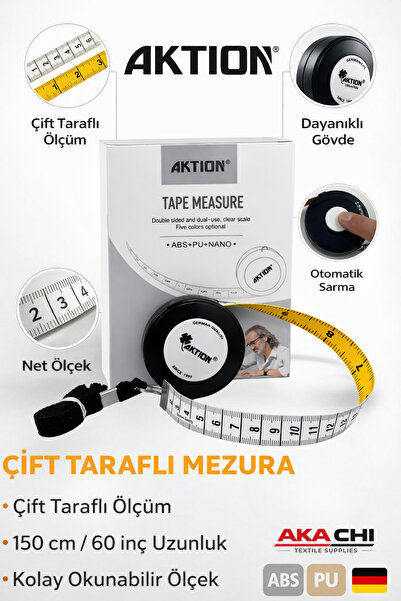 AKA CHI AKTION 150 cm Otomatik Mezura Çift Taraflı Ölçüm Şerit Metre Terzi Me...