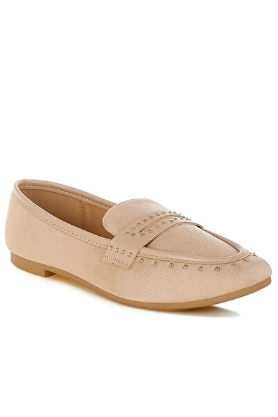 london Rag Women's Penny Strap Studded Loafers in Beige