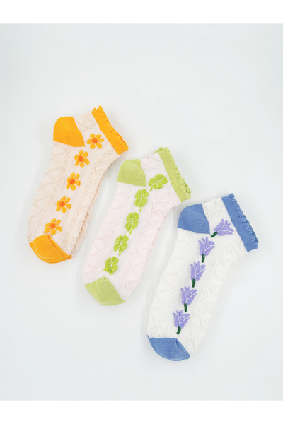 STOCALZE Set de 6 șosete de vară pentru femei. Kabartma imprimeu floral , Șos...