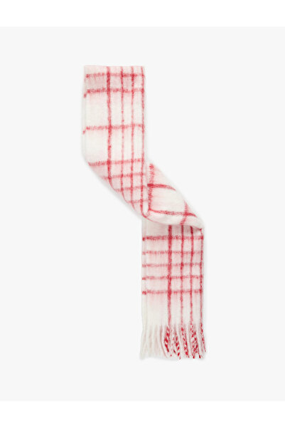 Koton Soft Textured Checkered Tassel Long Scarf