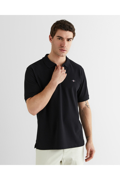 Gant Erkek Siyah Regular Fit Logolu Polo Yaka T-Shirt