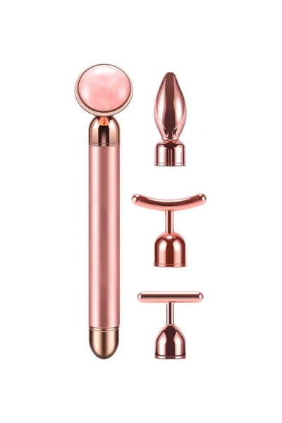 BSMBIOO طقم 4 في 1 من جولدن بيوتي لشد الوجه وتدليك الوجه الكهربائي، لون وردي/...