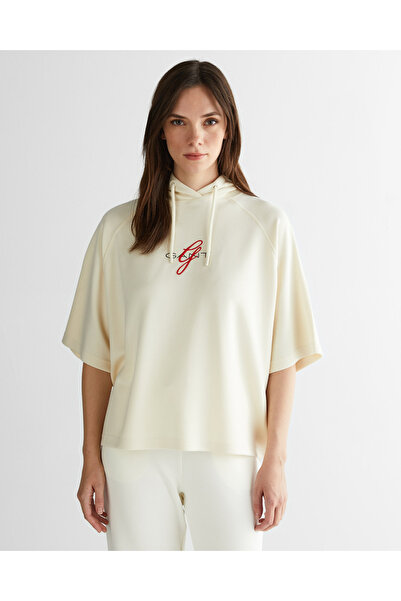 Gant Kadın Krem Bisiklet Yaka Logolu Sweatshirt