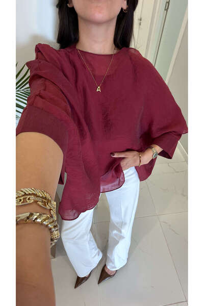 BİRCANÇİL Bluză Chessa Bordo cu mâneci tip pelerină