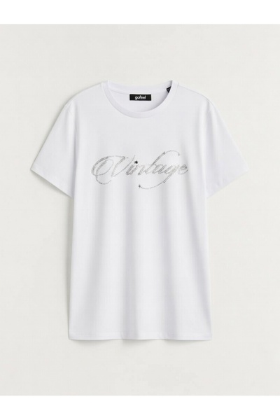 Gofeel Unisex Oversized White Vintage Glitter Stone T-Shirt