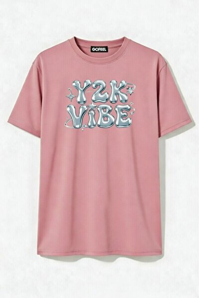 Gofeel Unisex Oversized Pink Y2K Vibe Detailed T-Shirt