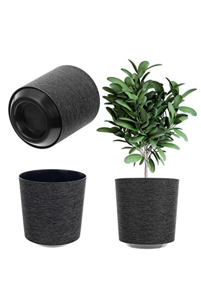 KADAX Husă rotundă pentru ghiveci, model textil negru, 30 cm