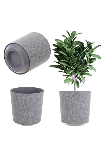 KADAX Husă rotundă pentru ghiveci, model gri, model textil, 19 cm