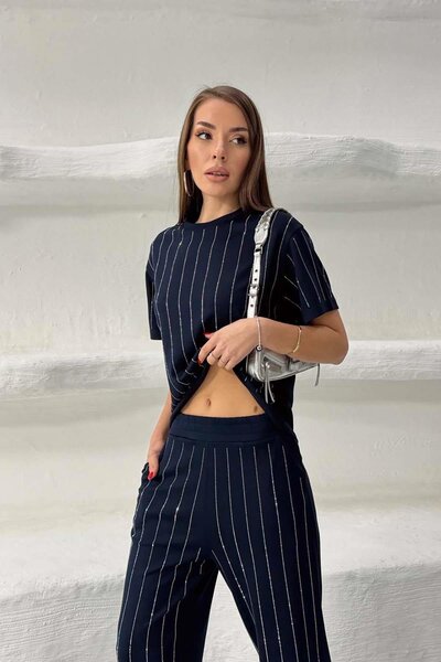 MyLoore Γυναικείο Σετ Δύο Τεμαχίων με Λεπτομέρεια από Ύφασμα σε Σκούρο Μπλε Χ...