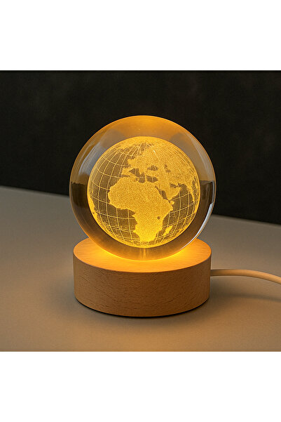 Nobbystar 3D Led Işıklı Dünya Figürlü Ahşap Standlı Cam Küre - Gece Lambası