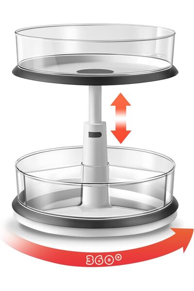 LAMU 2-Tier Lazy Susan Organizer, 11 Inch Clear Acrylic Turntable, 360° Rotat...