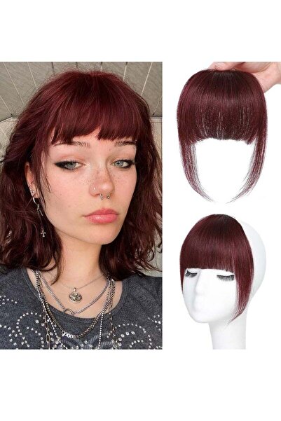 Arabest Clip-in Curved Burgundy Bangs - Real Human Hair Fringe Extensions for...