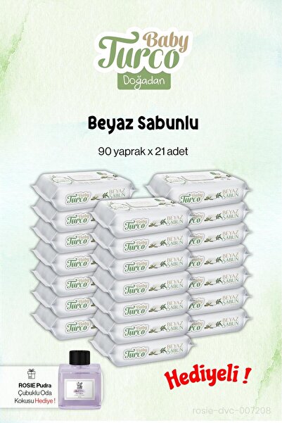 Baby Turco صابون أبيض 90 قطعة، 21 عبوة، وهدية عطر روزي