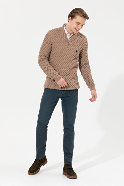 U.S. Polo Assn. Erkek Camel Melanj Şal Yaka Triko Kazak 50256664-VR122