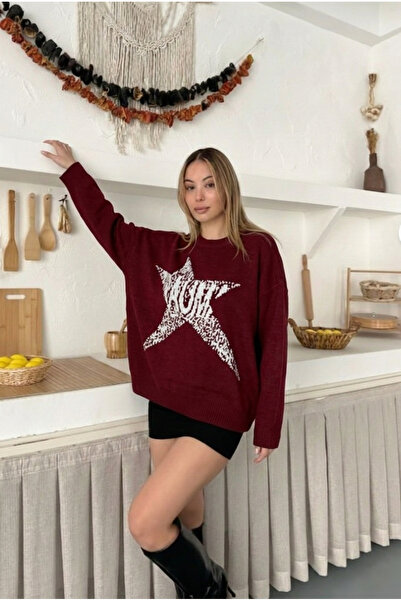 FLEX FASHION Women's Popular Star Detailed Casual Oversized Trend Knitwear Sw...