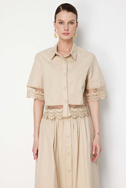 ON Lace Detailed Crop Cotton Shirt