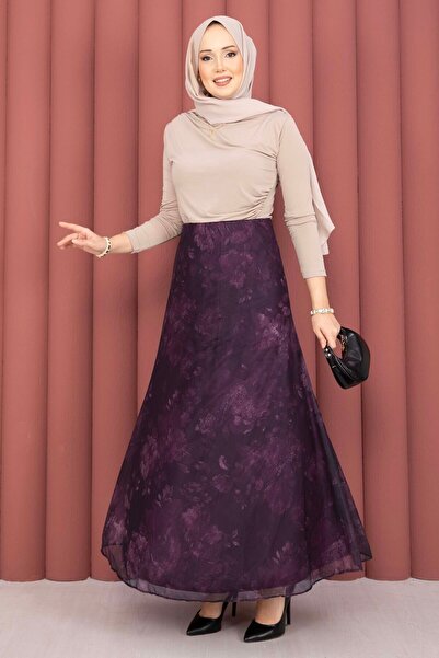 SVS Batik Pattern Tulle Skirt Plum