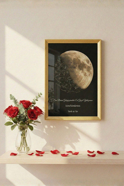 Pura Morena Kişiye Özel Yıldız Haritası Cam Tablo Hilal Ay Tasarım Duygu Dolu...