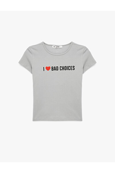 Koton Μπλουζάκι με κοντό μανίκι με στάμπα με λαιμόκοψη