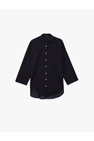 Koton Άνετο εφαρμοστό μακρυμάνικο πουκάμισο φόρεμα παραλίας Βαμβάκι