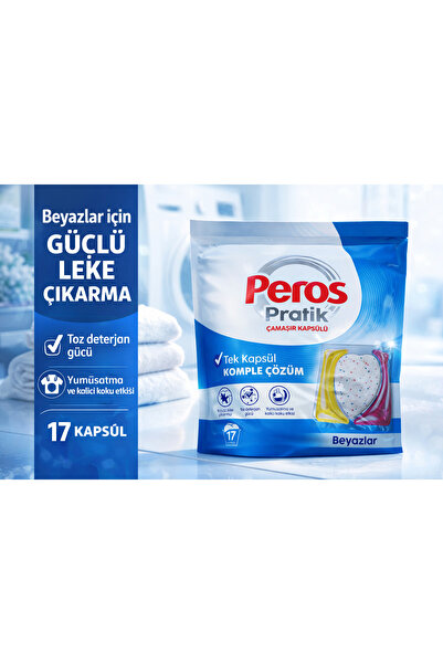 Peros Pratik Çamaşır Kapsülü 17’li – Beyazlar İçin Güçlü Leke Çıkarma & Kalıc...