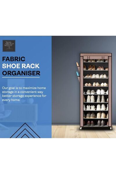 SKY TOUCH 9-Tier Shoe Rack Canvas Shoe Storage Cabinet for Living Room, Hallway with Dustproof Cover