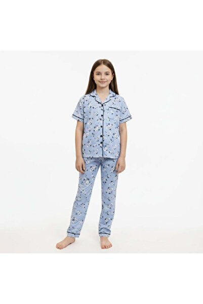 levanapajamas طقم بيجاما بناتي كلاسيكي باللون السماوي ونقشة الزهور