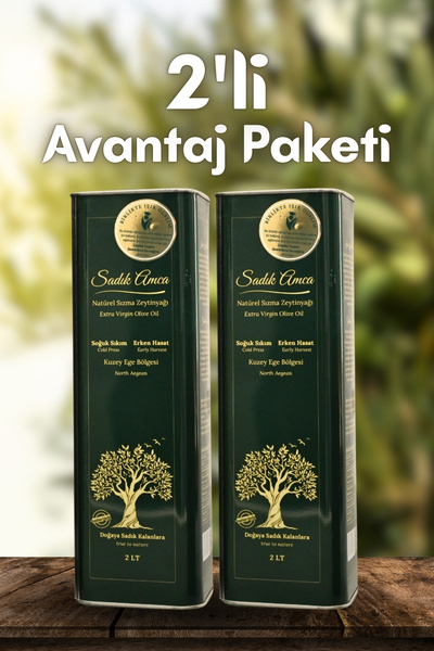 Sadık Amca Erken Hasat Soğuk Sıkım Natürel Sızma Zeytinyağı 2 Lt.X2 Özel Tasa...