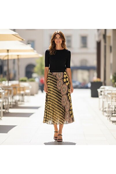 GÖMLEK GALERİSİ Patterned Elastic Waist Chiffon Woven Digital Print Women's S...