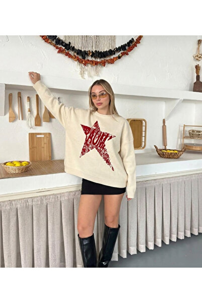 FLEX FASHION Δημοφιλές γυναικείο πλεκτό πουλόβερ με λεπτομέρεια Star Casual o...