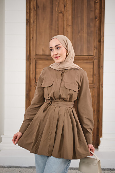 LOCCO Ženska košulja sa dvostrukim džepovima, skrivenim gumbima i strukom Na ...