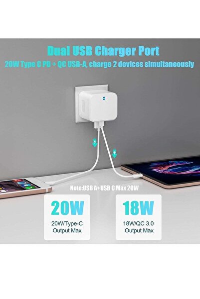 Generic USB C Charger 20W Fast Charge Wall Plug – 2 Ports PD QC 3.0